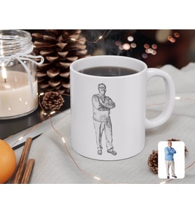 BK Gift Kişiye Özel Tam Boy Karakalem Büyükbaba Karikatürlü Beyaz Kupa Bardak-1