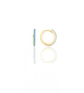 Gümüş altın yaldızlı turkuaz taşlı 12 mm halka küpe  SGTL11742GOLD