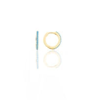 Gümüş altın yaldızlı turkuaz taşlı 12 mm halka küpe  SGTL11742GOLD