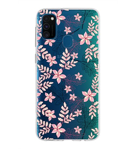 Samsung Galaxy M30s Kapak Floral Kırmızı Tasarımlı Şeffaf Silikon Kılıf