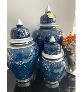 3 LÜ ŞAH KÜP SET GECE MAVİSİ MERMER DESENLİ (Lacivert)