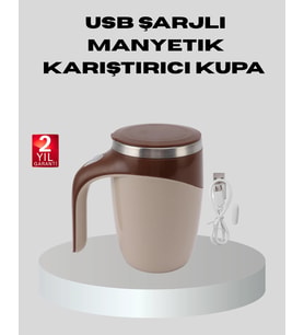 Manyetik Karıştırıcı Kupa Usb Şarjlı Otomatik Karıştırma Çift Katmanlı