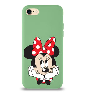 Apple iPhone 8 Uyumlu Lansman Kılıf Minnie Mouse Tasarımlı Altı Kapalı İçi Kadife Kaplı  Kapak (Şeffaf)