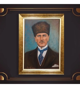Özel Seri Paspartulu Çerçeveli Atatürk Tablo l154 (Gold)