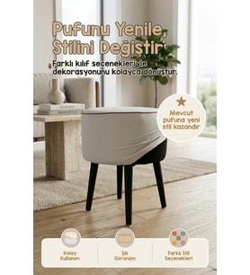 Yıkanabilir Puf Tabure Kılıfı Tak-Çıkar-Değiştir-Yenile Orta Sehpa Kılıfı 40x22 Meek Gri