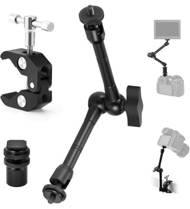 Profesyonel Magic Arm DSLR Kamera Tutucu Süper Kelepçeli Mengene Stand, 1/4 3/8 Dişli Flaş Pabuçlu Esnek Mafsallı Kol Tripod Masa Gidon Monitör Mikrofon Aksiyon Kamera Sabitleme, MG01, Siyah