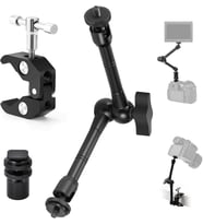 Profesyonel Magic Arm DSLR Kamera Tutucu Süper Kelepçeli Mengene Stand, 1/4 3/8 Dişli Flaş Pabuçlu Esnek Mafsallı Kol Tripod Masa Gidon Monitör Mikrofon Aksiyon Kamera Sabitleme, MG01, Siyah