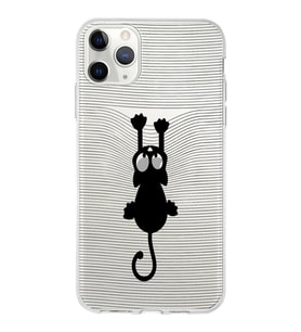 Apple iPhone 11 Pro Uyumlu Kapak Çizgi Kedi Tasarımlı Şeffaf Silikon Kılıf