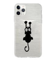 Apple iPhone 11 Pro Uyumlu Kapak Çizgi Kedi Tasarımlı Şeffaf Silikon Kılıf