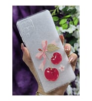 Samsung Galaxy A12 / M12 Uyumlu Kiraz ve Fiyonk Desenli Şeffaf Telefon Kılıfı
