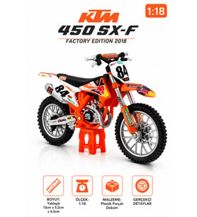 Bburago 1:18 KTM 450 SX-F Factory Edition 2018 Diecast Model Motosiklet