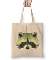 Geometric Animal Raccoon Bez Çanta Uzun Saplı