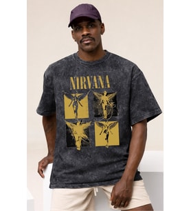 Tasarım Nirvana Rock Metal Müzik Grubu Baskılı Unisex Oversize Vintage Yıkamalı Tişört