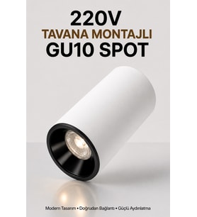 Beyaz Siyah Metal GU10 Spot Armatür 4000K Gün Işığı - Ampul Dahil