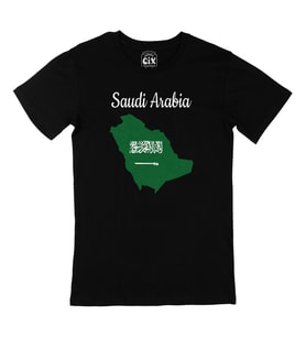 Suudi Arabistan Haritalı ve Bayraklı Siyah Tişört