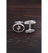 Gümüş Elif Vav İşlemeli Onix Taşlı Oval Kol Düğmesi