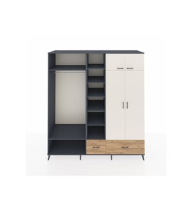 Kronos Dolap 12 Raflı 2 Çekmeceli 2 Askılı 220x59x243 Antrasit-Aytaşı/Çam