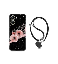 Vivo Y16 Kılıf Ipli Boyun Askılı Desenli Silikon Siyah Şerit Mermer 1298