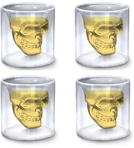 Crystal Head Kuru Kafa 4'lü Shot Bardak Seti Tekila Bardağı Kuru Kafa Tasarımlı Isıya Dayanıklı Sunum Kokteyl Bardağı