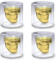Crystal Head Kuru Kafa 4'lü Shot Bardak Seti Tekila Bardağı Kuru Kafa Tasarımlı Isıya Dayanıklı Sunum Kokteyl Bardağı