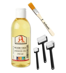Keten Yağı 250 ml 1 Adet Zemin Fırçası ve Rulo Fırça Resim Yağı Monalisa Rafine Bezir Yağı Yağlı Boya İncelticisi Yağlı Boya Yardımcı Malzemesi (Renksiz)