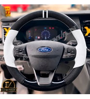 Ford Fiesta Mk8 Dikme Direksiyon Kılıfı Delikli Deri Parlak Siyah Beyaz Detay Çift Yüzük ve Dikiş 2018-2023