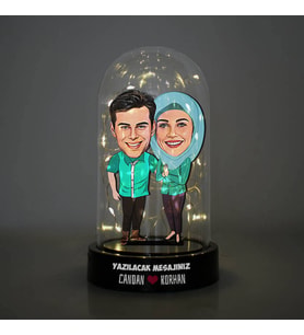 Harika Aşıklar Karikatürlü Işıklı Fanus Biblo