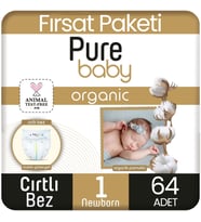 Pure Baby Organik Pamuklu Bebek Bezi 1 Beden Yenidogan 64 Adet