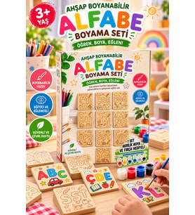 Ahşap Boyama Seti Türk Alfabesi 10 Adet MDF Harf Kartı Akrilik Boya ve Fırça 3+ Yaş