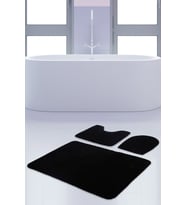 Unicolor Düz Siyah 3'lü Banyo Paspası Halısı Seti Kaymaz Tabanlı Yıkanabilir