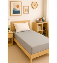 120 x 200 x 30 cm Düz Pamuklu Tek Kişilik Lastikli Fitted Penye Çarşaf (Açık Gri)