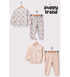 Unisex Çocuk Hayvan Desenli Dijital Baskılı %100 Pamuk & Kaşkorse İkili Takım Premium Seri