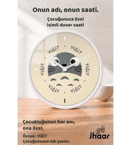 İsme Özel Sevimli Orman Figürlü Çocuk Odası Duvar Saati Orta Boy 30 cm Beyaz Camlı Sessiz
