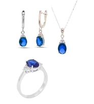 Safir Taşlı 925 Ayar Gümüş Üçlü Set 201021906