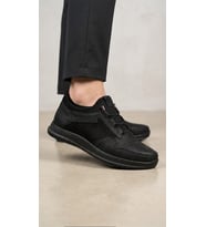BEREN Erkek Siyah Hakiki Deri & Süet Detaylı Smart Casual Günlük Ayakkabı