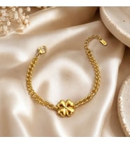 CM Jewelry Yonca Desenli Gold Çelik Bileklik