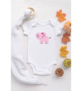 Kız Bebek Fil Baskılı Ekru Çıtçıtlı Body %100 pamuklu zıbın