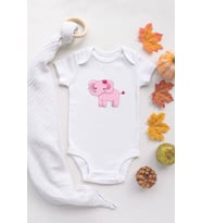 Kız Bebek Fil Baskılı Ekru Çıtçıtlı Body %100 pamuklu zıbın