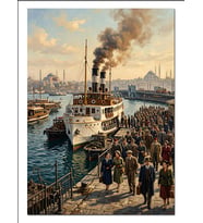 Kalabalık Vapur İskelesi İstanbul Tarihi Dekoratif Kanvas - Mdf Ahşap Tablo
