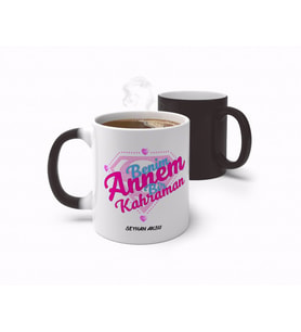 BK Gift Kişiye Özel Benim Annem Bir Kahraman Tasarımlı Sihirli Kupa Bardak-1 (Beyaz)