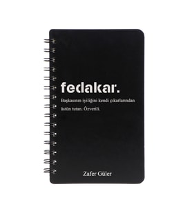 Fedakar Tasarımlı Siyah Kişiye Özel Spiralli Ahşap  Defter