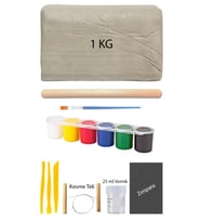 Beyaz Seramik Hamuru 1 Kg Kil Ebeşuar Seti Akrilik Boya Su Bazlı Vernik Ahşap Merdane Zımpara