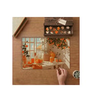 Sonbahar Dekoru - Portakallar ve Çiçekler Tasarımı 240 parça Ahşap Puzzle Ahşap Kutuda MP03260