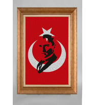 Altın Varaklı Paspartulu Çerçeveli Atatürk Tablo sd492