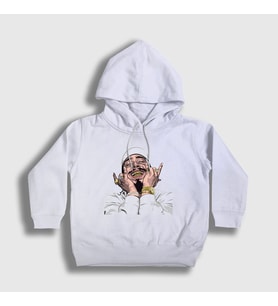 Presmono Unisex Çocuk Beyaz Laugh Post Malone Kapüşonlu Sweatshirt 304290tt (Beyaz)