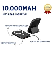10.000mAh Dijital Göstergeli Taşınabilir 22.5W Hızlı Şarjlı Telefon Standlı Powerbank 200g Hafiflikte Ofis, Seyahatte, Alışverişte Kullanıma Uygun Şık Magsafe Powerbank