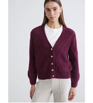 LCW Comfort Bordo V Yaka Kendinden Desenli Kadın Triko Hırka