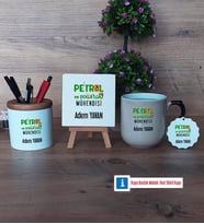 Petrol ve Doğalgaz Mühendisi Dekoratif Taş, Kalemlik, Sihirli Oval Kupa Bardak, Ahşap Anahtarlık Hediye (Model 1)