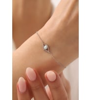 Gümüş Opal Taşlı Nazar Gözü Bileklik - 925 Ayar Gümüş Bileklik
