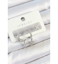 Pirinç Zirkon Taşlı Çiçek Ve Ay Model Gümüş Renk 3'lü Çift Kadın Küpe Set - TJ-BKP10804 TG-V 9522